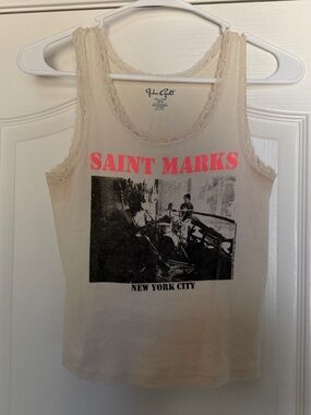 Brandy Melville cream lace-trim tank with black logo print
